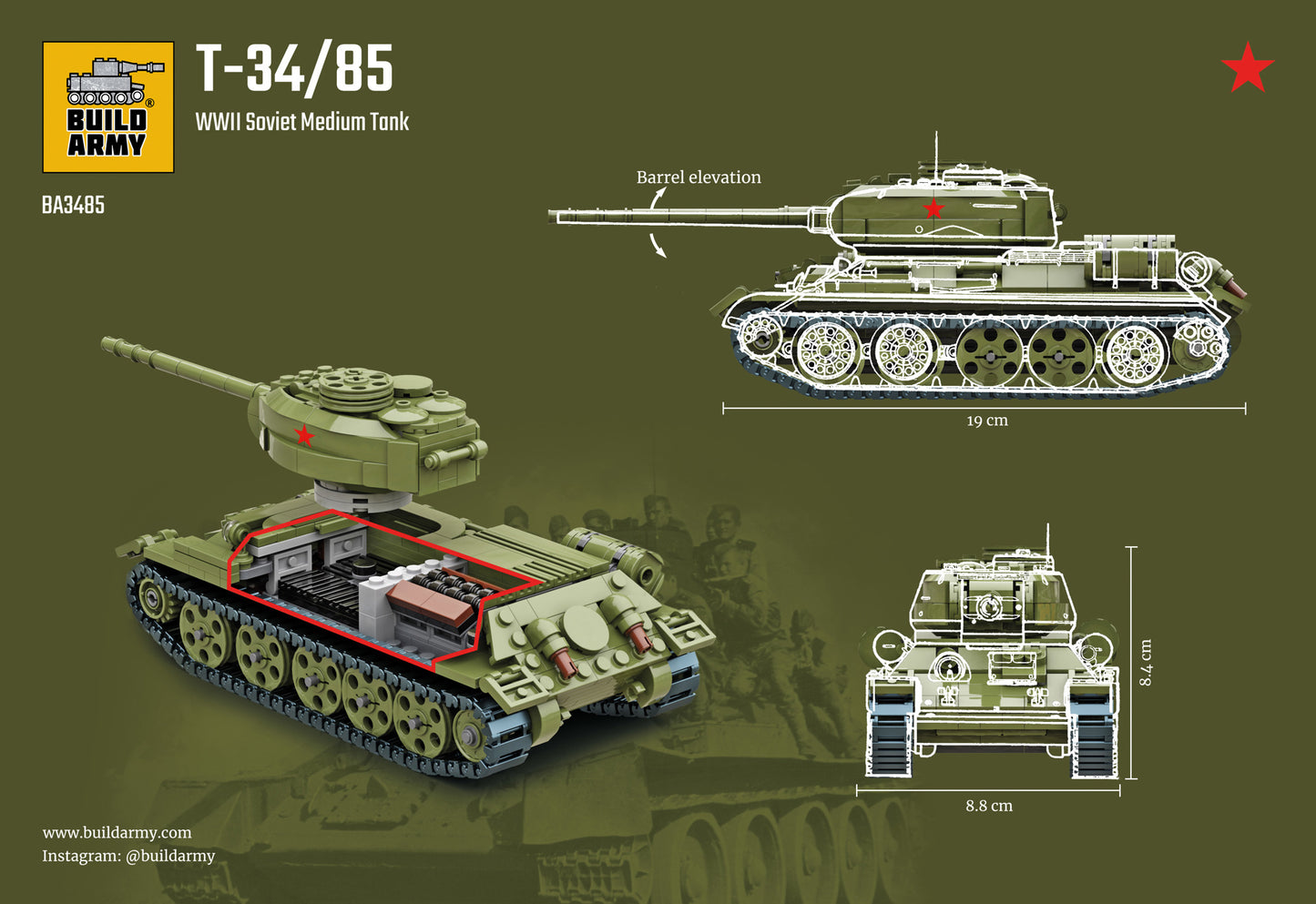 B3485 - T-34/85 Tank 1/33 Scale